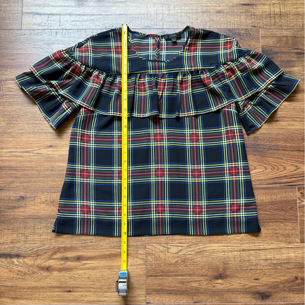 J. Crew Edie Stewart Tartan Plaid Ruffle Short Sleeve Blouse Size 10 - Picture 7 of 13